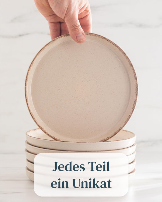 Steingut Geschirrset 12 Pers. Rustic 48-tlg Hochwertiges Landhausstil TEST SEHR GUT Steingut Geschirr Set - Schüssel- und Teller Set - Tafelservice 12 Personen Geschirrsets Pure Living in beige