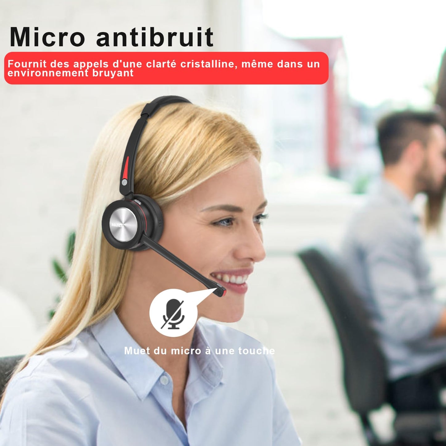 Mairdi Wireless Headset mit Mikrofon Noise Canceling, Stereo Bluetooth 5.2 Headset mit Ladestation, mit USB Bluetooth Adapter für Handy PC Call-Center Büro Zoom Microsoft Team Skype Chat