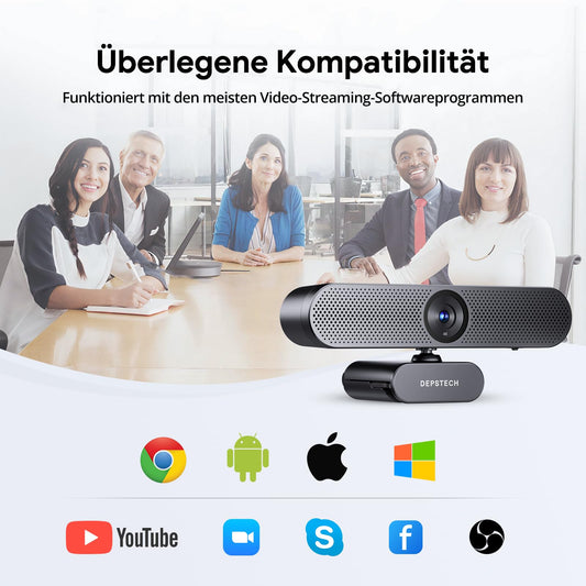 DEPSTECH DW50 Pro Webcam 4K, Ultra HD mit Mikrofon, 3-facher Zoom, 1/2.55 Sony Sensor, Duale Mics mit Geräuschunterdrückung, Fernbedienung, Autofokus Streaming Kamera für PC Laptop Mac, Teams