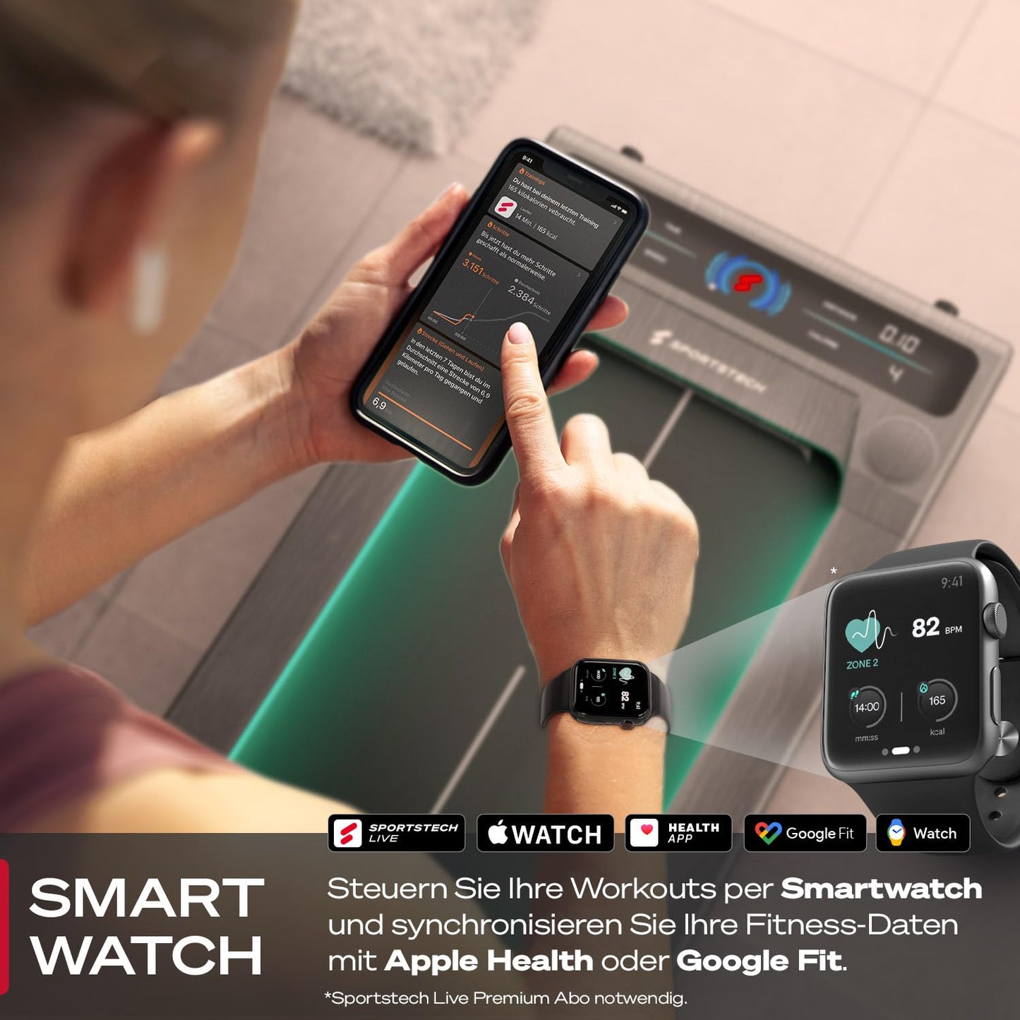 sWalk Walking Pad Laufband mit LED - Deutsche Qualitätsmarke - 1-6 km/h Geschwindigkeit mit interaktivem LCD-Display & App kompatibel - Flexibles Under Desk Schreibtisch Treadmill für Zuhause & Büro