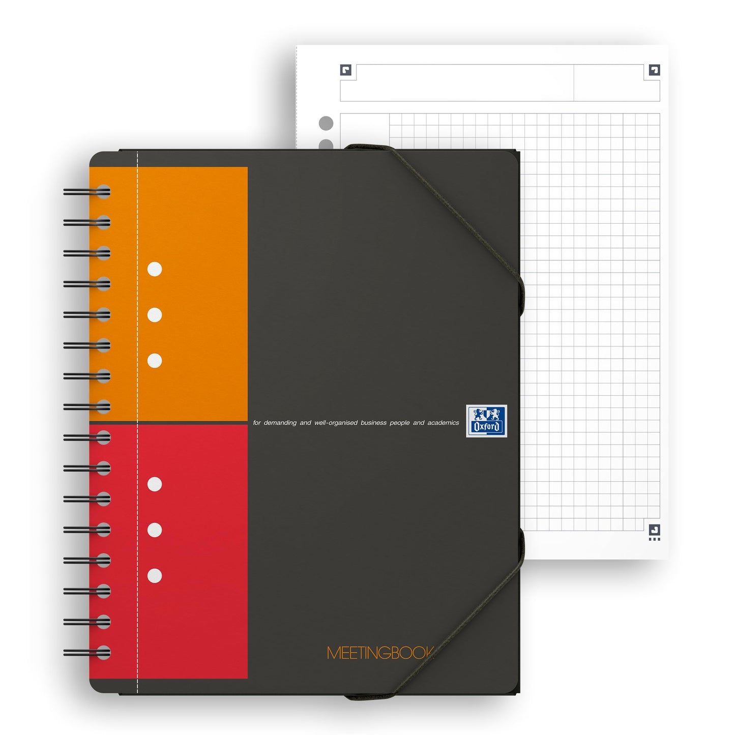 Oxford Meetingbook International A5, kariert 160 Seiten, mit Gummizugmappe und 3 Einschlagklappen
