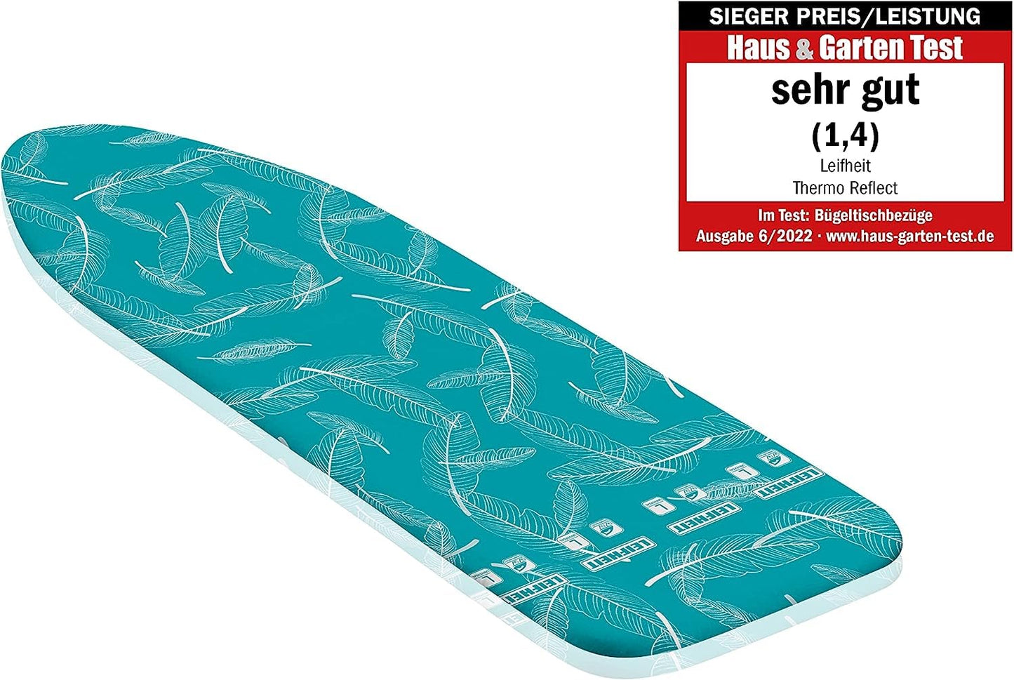 Leifheit Bügelbrettbezug Thermo Reflect Universal, für Bügelflächen bis max. 140 x 45 cm, für Dampfbügeleisen, mit Hitze- und Dampfreflektion für schnelleres Bügeln, mit elastischem Gummizug