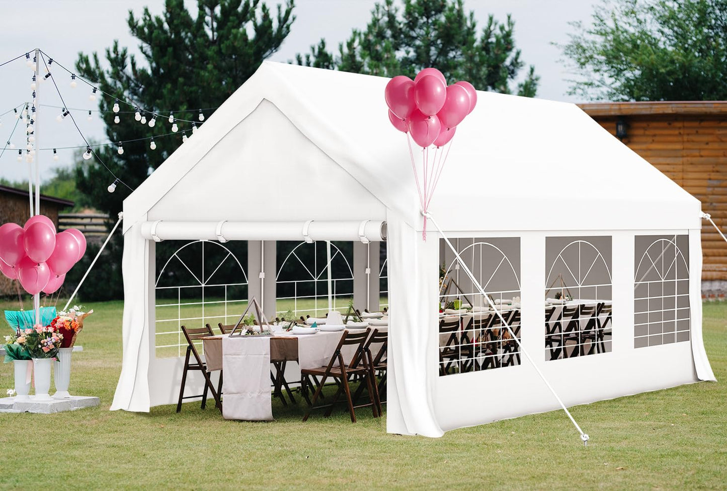 Homall Partyzelt 3x6 m,Metall Gestell Gartenzelt,Pavillon Wasserdicht 560g/m² PE-Plane,Zelt Stabil-18 Bodenhaken 4 Windfesten Seilen,UV-Schutz 50+Große Luxus Hochzeitszelt Gartenpavillon18m²,Weiß