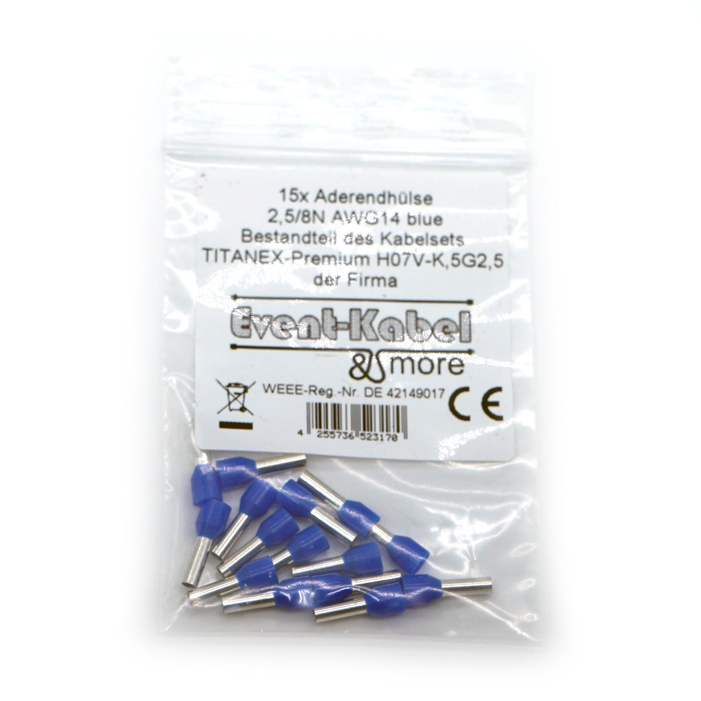 TITANEX PREMIUM H07RN-F 5x2,5mm² (5G2,5) schweres Gummikabel, Industriekabel, Baustellenkabel für den Außenbereich 5-50m inkl. 10 Aderendhülsen (5 Meter)