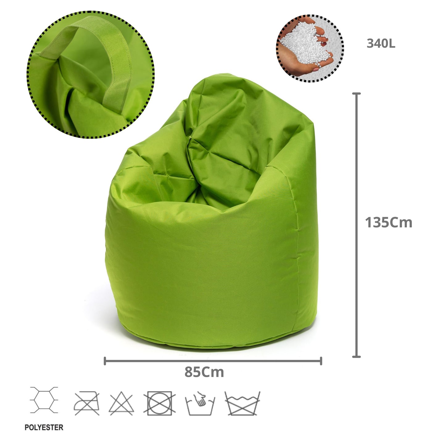 Ecopuf - Sako Pouf Sessel Outdoor - Sitzsack Kinderzimmer - Robuster Stoffsack - Entspannungssessel - Wohnungseinrichtung - Sessel Größe XL - 85x135cm, Creme Nc18