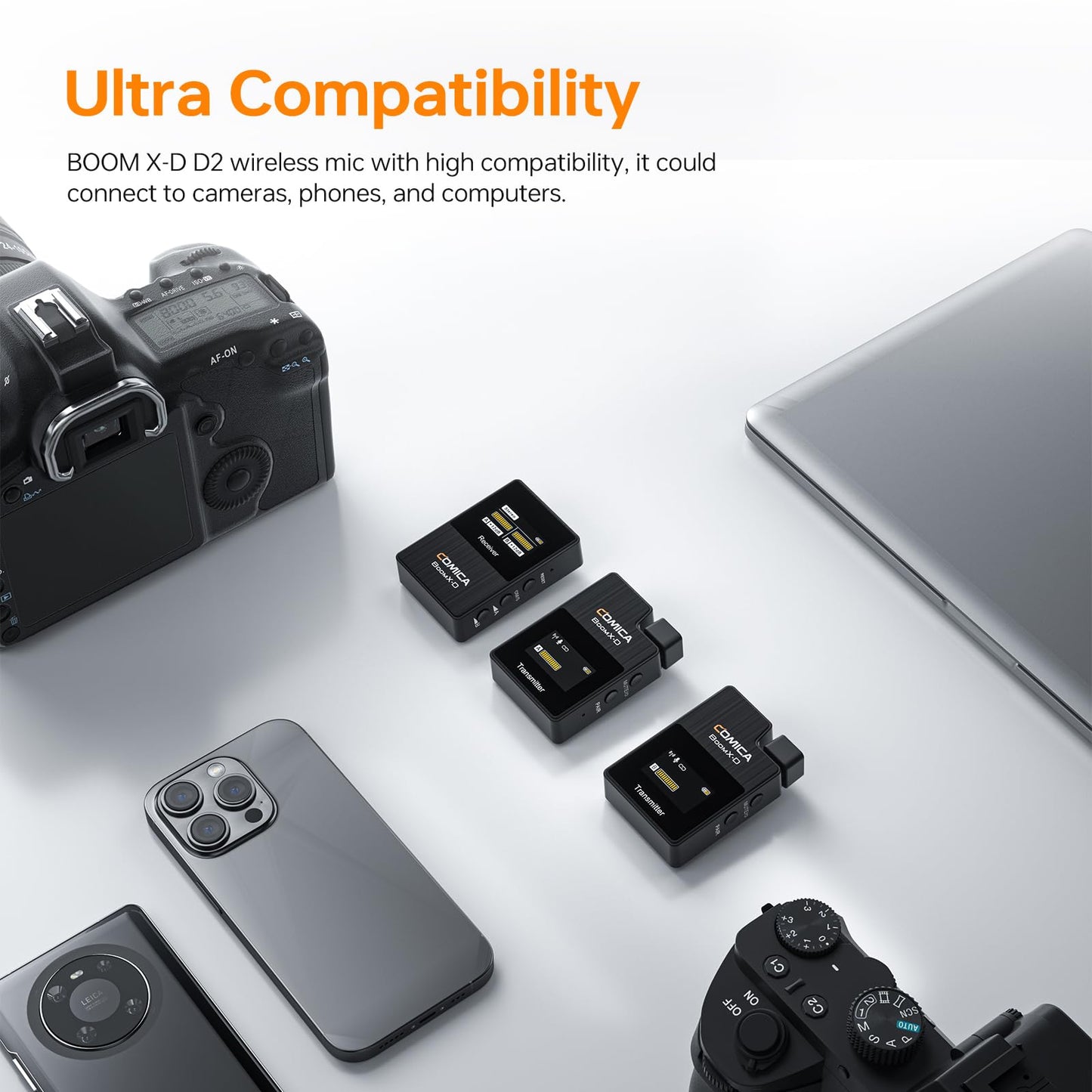 COMICA Drahtloses Mikrofon, BoomX-D2 Dual Channel 2.4G Wireless System Lavalier Funkmikrofon Kit mit 2 Sendern und 1 Empfänger für DSLR Kamera Camcorder Laptop Smartphone für Interview Live-Stream