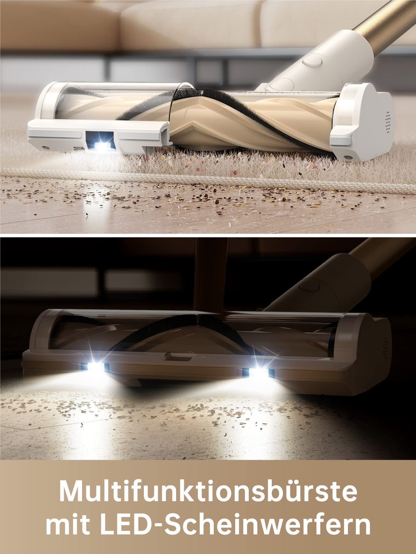 Dreame R10 – Kabelloser Akku-Staubsauger mit 120AW Saugkraft, 60 Min Laufzeit und LED-Bürste für Teppiche, Tierhaare & Hartböden (Weiß/Gold)