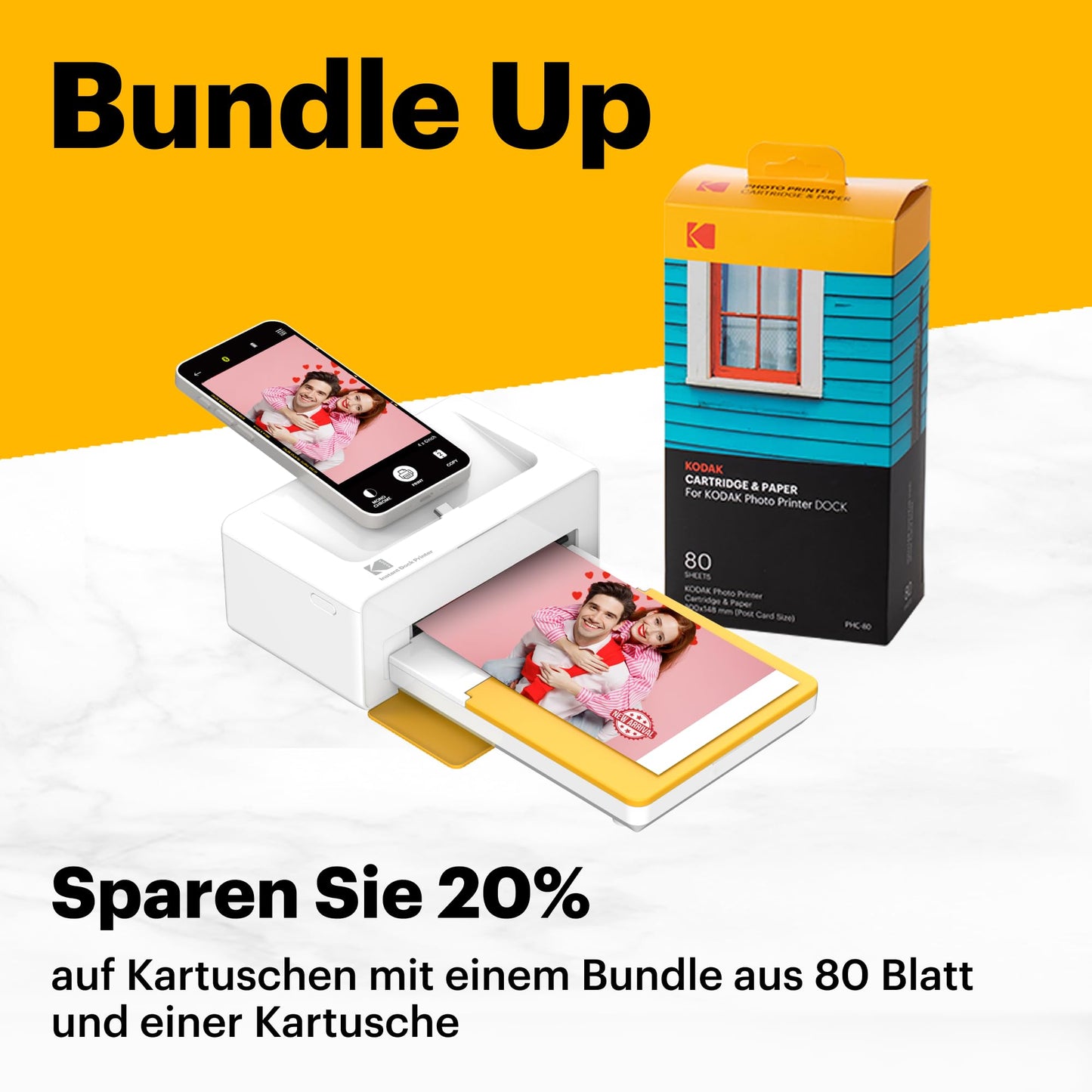 KODAK Dock Plus 4PASS-Fotodrucker (10 x 15 cm) + Paket mit 90 Blatt Fotopapier