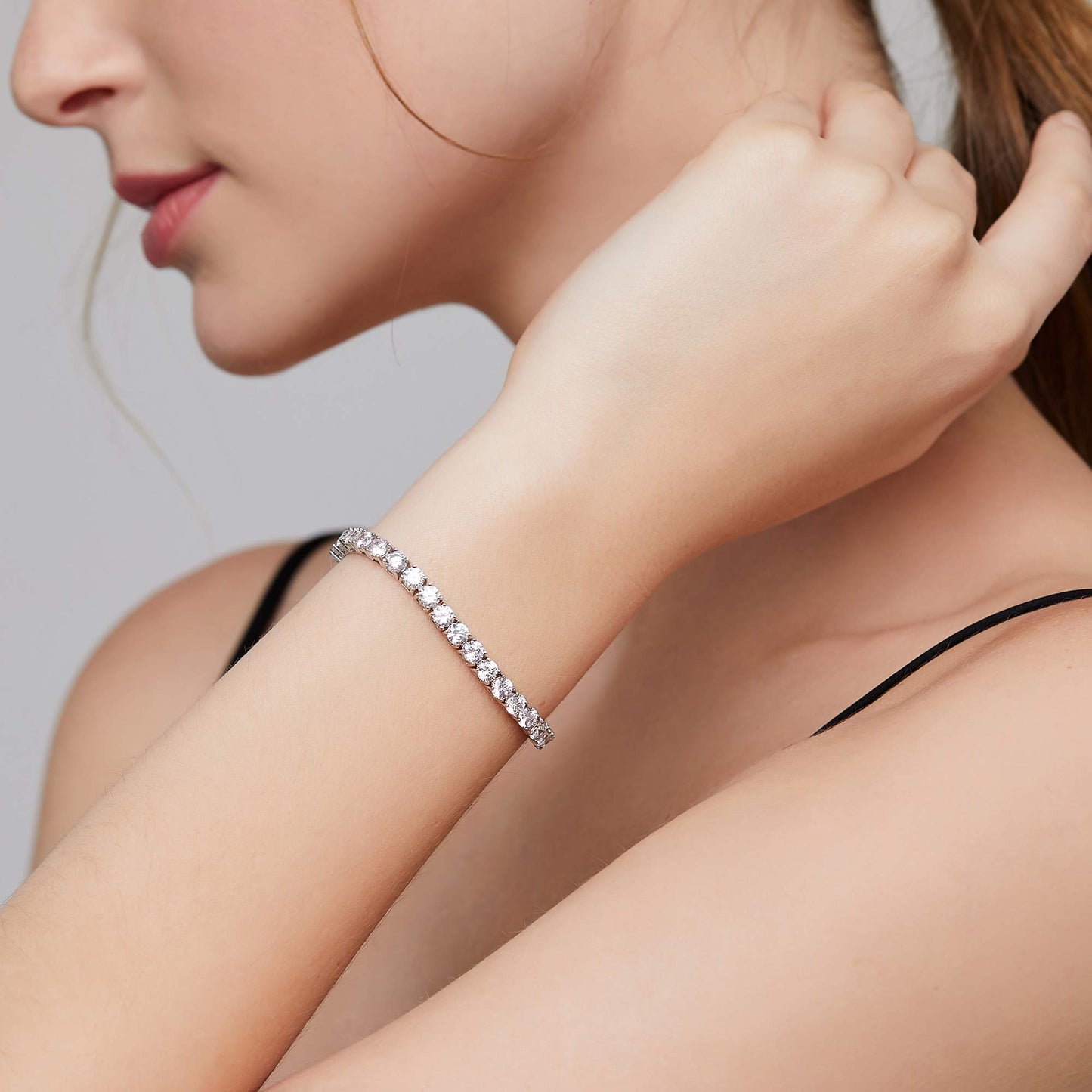 jiamiaoi Tennis Armband Damen Weiße Gold Armband Damen Sterling Silber Armband Damen Diamant Tennis Armband Sterling Silber Diamant Armband Glitzer Zirkonia Armband für Damen 16.51cm