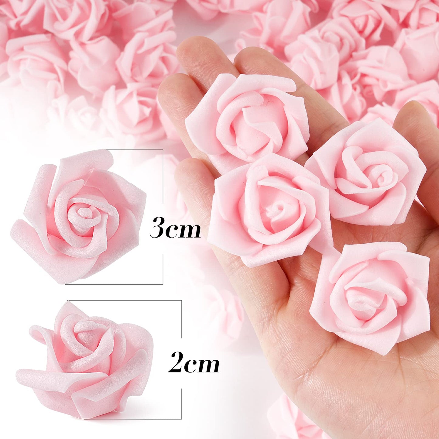 BETESSIN 100Pcs Künstliche Rosen Mini Schaumrosen Klein Dekoblumen Schaumstoff Kunstrosen Köpfe DIY Rosenköpfe Künstlich zum Basteln Party Hochzeit Brautstrauß Geschenk Hellrosa