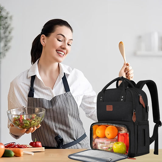 MATEIN Lunch Rucksack, Laptop Rucksack Herren 15,6 Zoll mit Isoliertes Kühlfach, Kühlrucksack mit USB Ladeanschluss, Wasserdicht Kühltasche Lunch Tasche Damen Reisen Arbeit, Schwarz