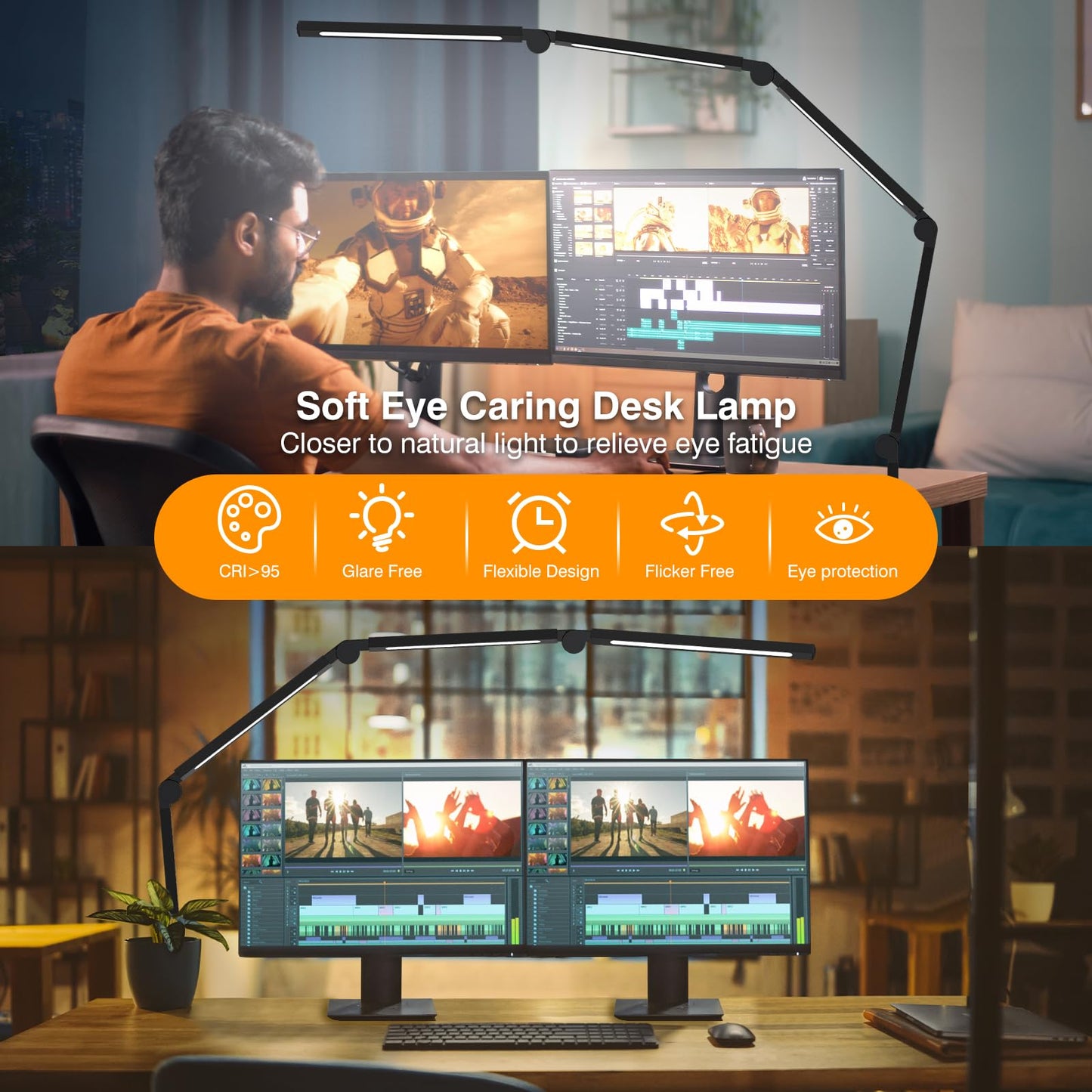 AILBTON LED Schreibtischlampe mit Clip,Mehrwinkel-Flexible 4 Abschnitte 3 Lichtquellen Büroschreibtischlampe,4 Farbtemperaturen und 5 Helligkeitsstufen,Nachtaugenpflege Tischlampe für Zuhause Büro