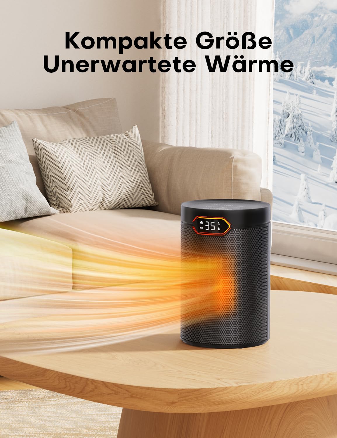 QEXREED Heizlüfter, 1500W, PTC Heizlüfter Energiesparend mit ECO Modus, 4 Heizmodi, Breeze Modus, Thermostat, 24H Timer, Fernbedienung, Überhitzungs- & Kippschutz, Tragbar & Leise, für Zuhause, Büro