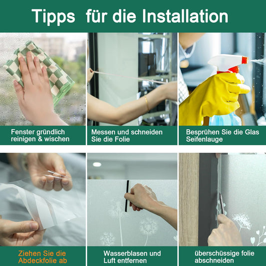 Fensterfolie Blickdicht Sichtschutzfolie Fenster Löwenzahn-Muster Milchglasfolie Selbstklebend Fenster Statisch Folie ohne Klebstoff Klebefolie Fenster für Bad, Büro, Küche
