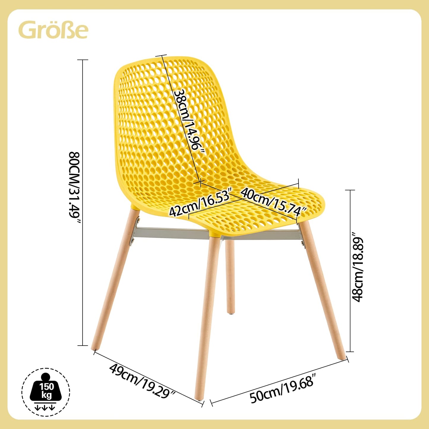 U2PICK Esszimmerstühle 4er Set, Küchenstuhl Kunststoff mit Holzbeine & Rückenlehnen, Schalenstuhl Wohnzimmerstühle Bistrostuhl für Esszimmer Büro Garten, C09(Gelb)