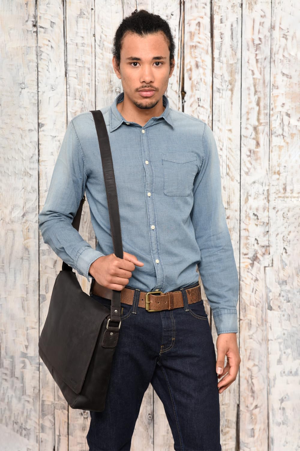 LEABAGS Leder Umhängetasche Herren I Arbeitstasche Herren I Laptoptasche Leder Herren bis 15 Zoll I Aktentasche Herren I Ledertasche Herren I Nappa Schwarz