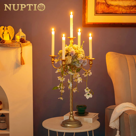 Nuptio Kandelaber Kerzenständer 5 Armig: 71cm Satz von 2 Kerzen Ständer Halter hoch, Gold Metall Kandelaber Kerzenhalter Retro für Home Hochzeit Weihnachten Halloween Geburtstag Jahrestag