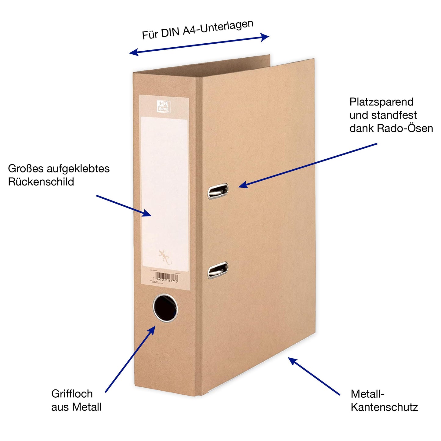 Oxford Ordner A4, 8 cm breit, gut für die Umwelt, in beige, 3 Stück