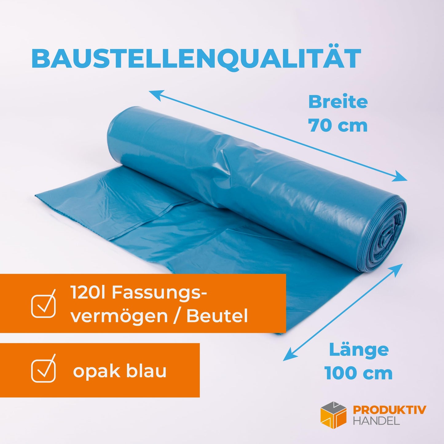 Müllsäcke 15 Stück - 1 Rolle | 120l extra starke blaue Müllbeutel | stabile Abfallsäcke 90µm | 100% Recyclinganteil | sehr reißfest & wasserdicht