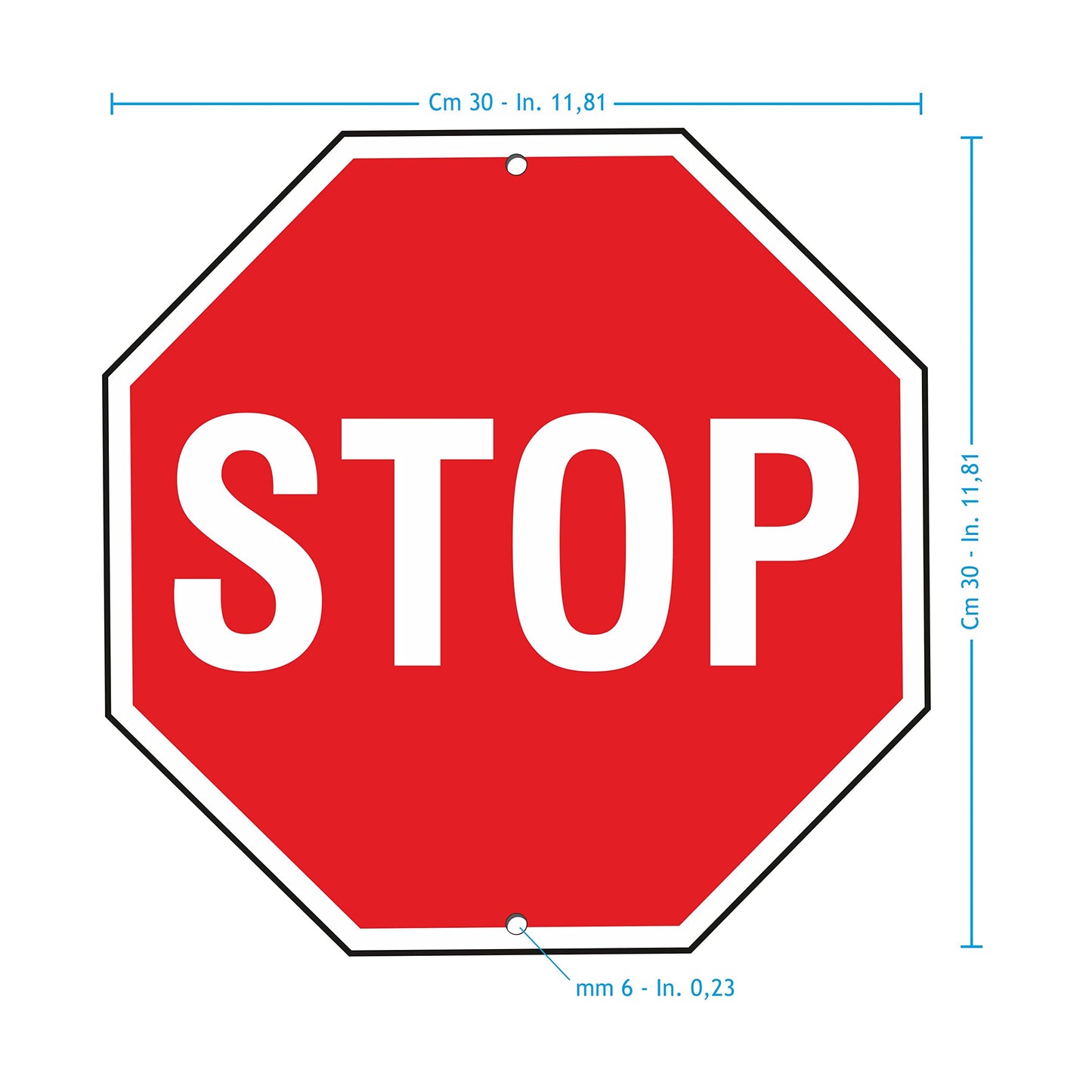 pubblimania STOP Schild aus Aluminium Metall Achteck 3 mm für den Außenbereich cm 30 x 30 (Stop)