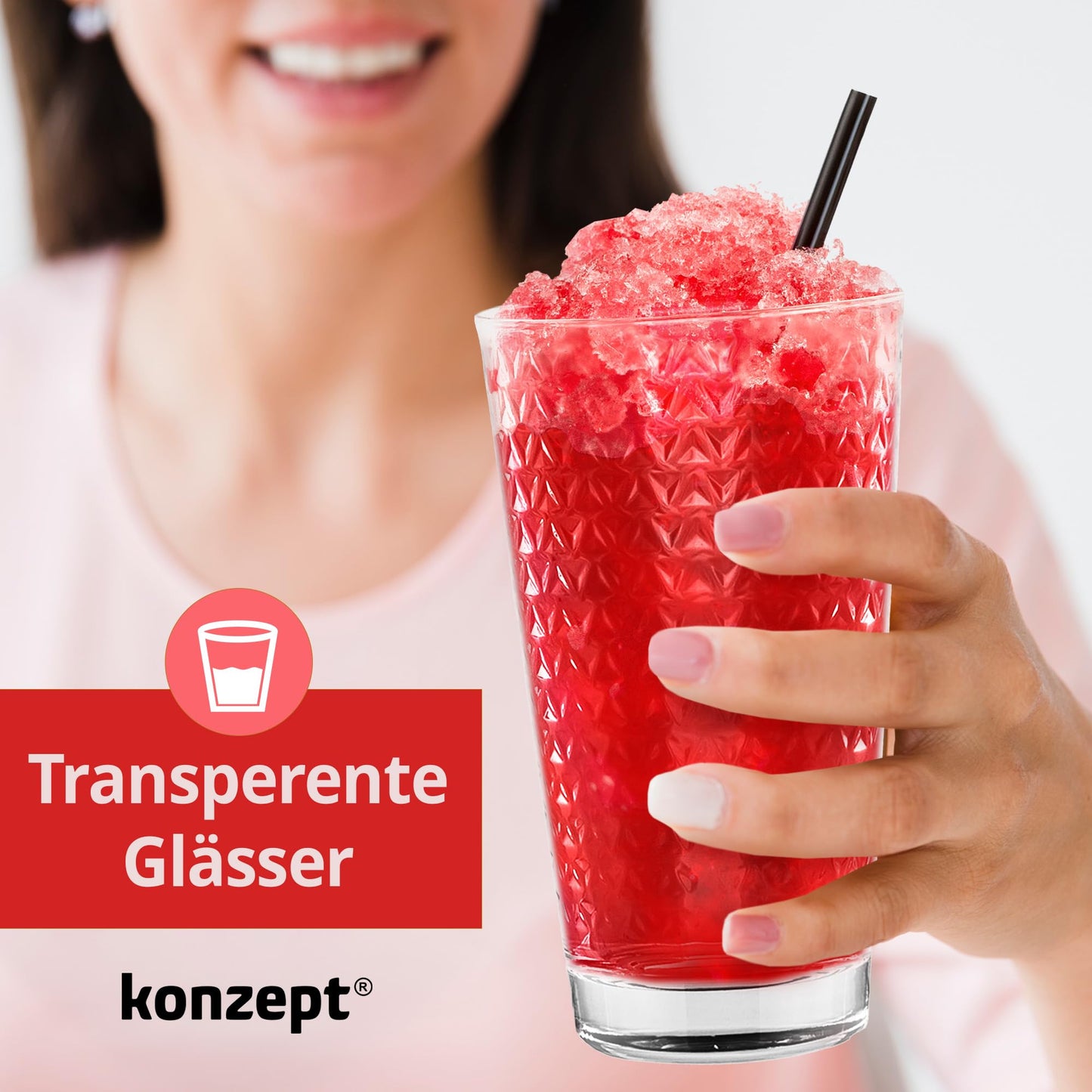 KONZEPT Große Wassergläser 6er Set 380 ml, Moderne Hohe Gläser aus Transparentem Glas, Universelle Trinkgläser Set für Wasser, Saft, Softdrinks, Eiskaffee