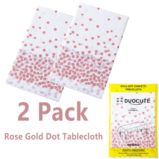 2 Stück Rose Gold Dot und Weiß Party Tischdecke Rechteckiger Rose Gold Dot Confetti Geburtstag Tischdecke für Geburtstag, Braut Shower, Jahrestag, Hochzeit 108"x 54"