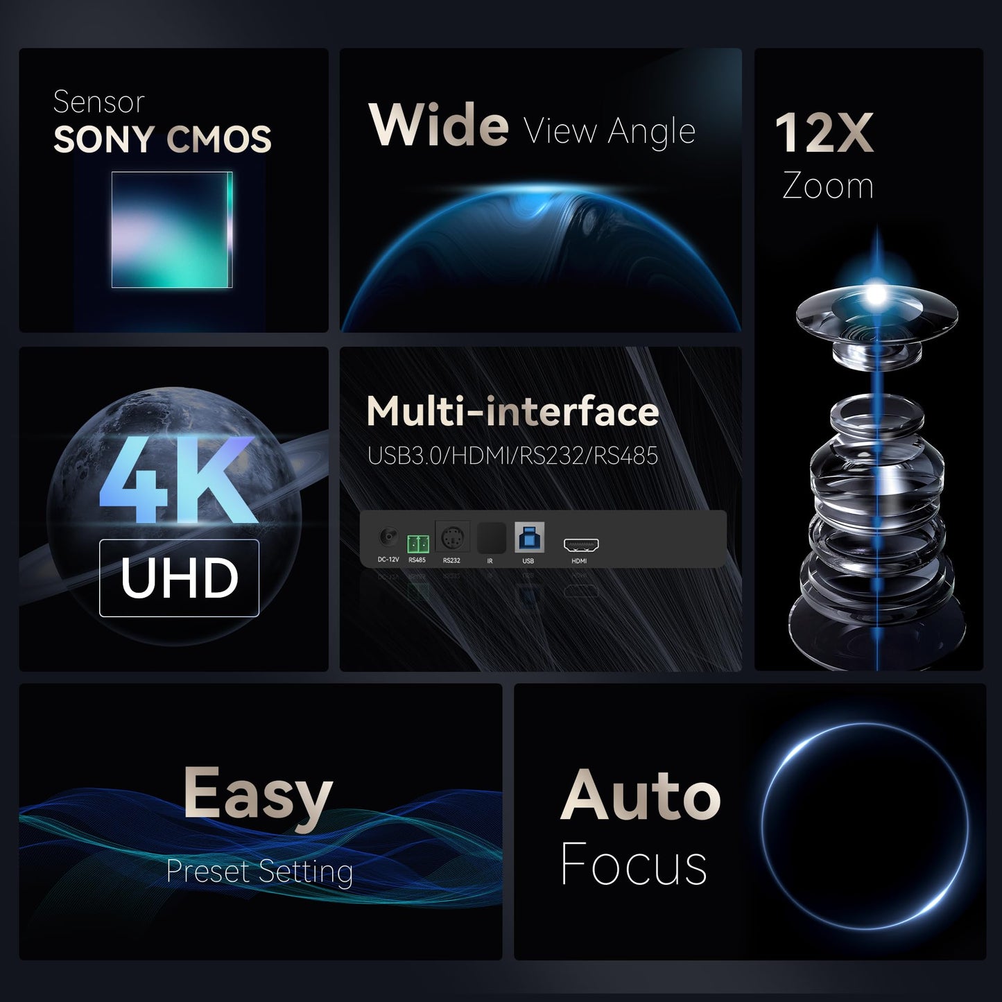 Tenveo 4K PTZ Konferenzraum Kamera 12X Optischer Zoom USB3.0/HDMI Weitwinkel PTZ Kamera für Videokonferenz Kirche,Skype/Zoom/OBS/YouTube Live Streaming