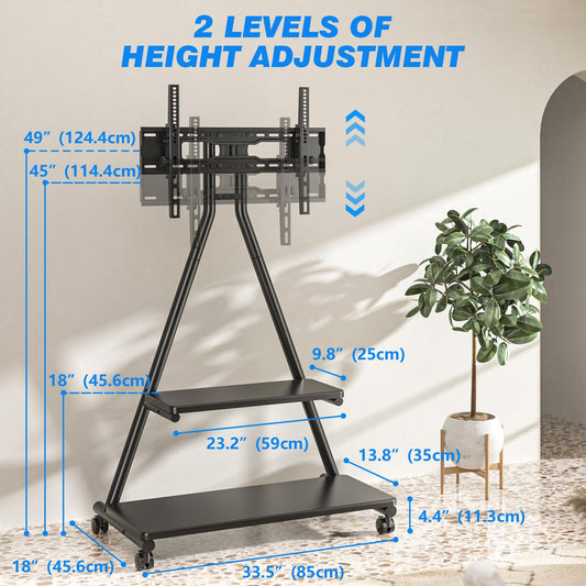 TVON TV Ständer Rollbar Fernsehständer höhenverstellbar schwenkbar TV Wagen mit Rollen für 32-80 Zoll Flach & Curved Fernseher bis zu 68 KG Max. VESA. 600 * 400