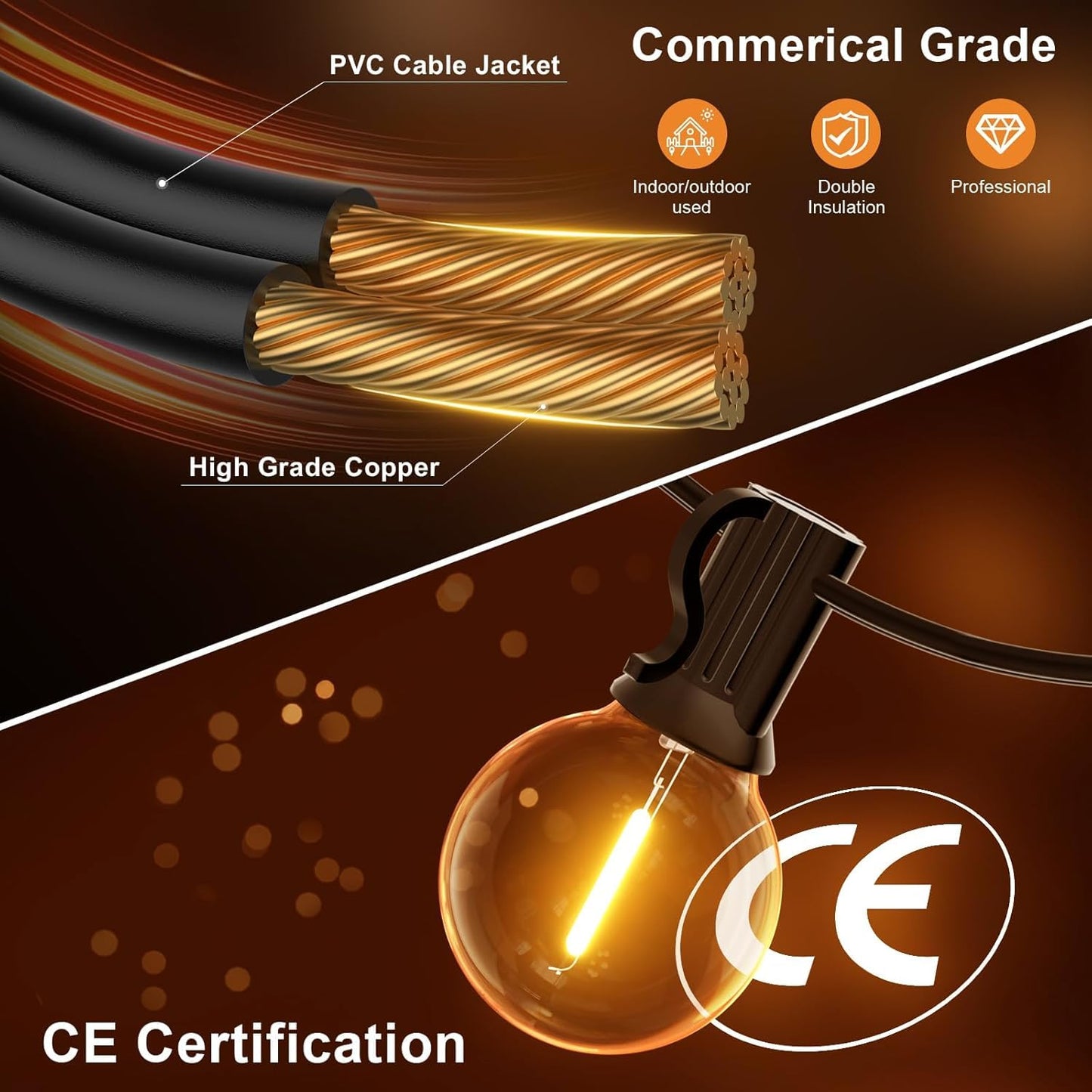 Miootly LED Lichterkette Außen 45M Outdoor Lichterkette mit 75+2 G40 Glühbirnen Warmweiß, IP45 Wasserdicht für Party Garten Beleuchtung Terassen Strom Aussen Pavillon Weihnachten 2700K 100-240V