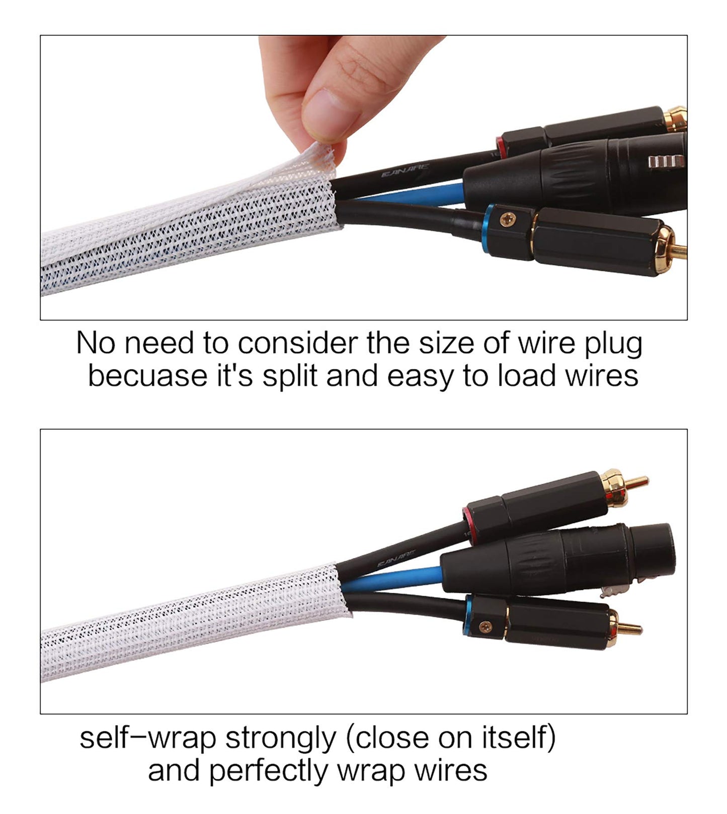 Alex Tech 13mm-3.1m selbstschließend Kabelschlauch gewebter Kabelmantel Kabelschutz zuschneidbar Weiß Für TV Computer Heimkino Automobilkabel zu Hause und im Büro