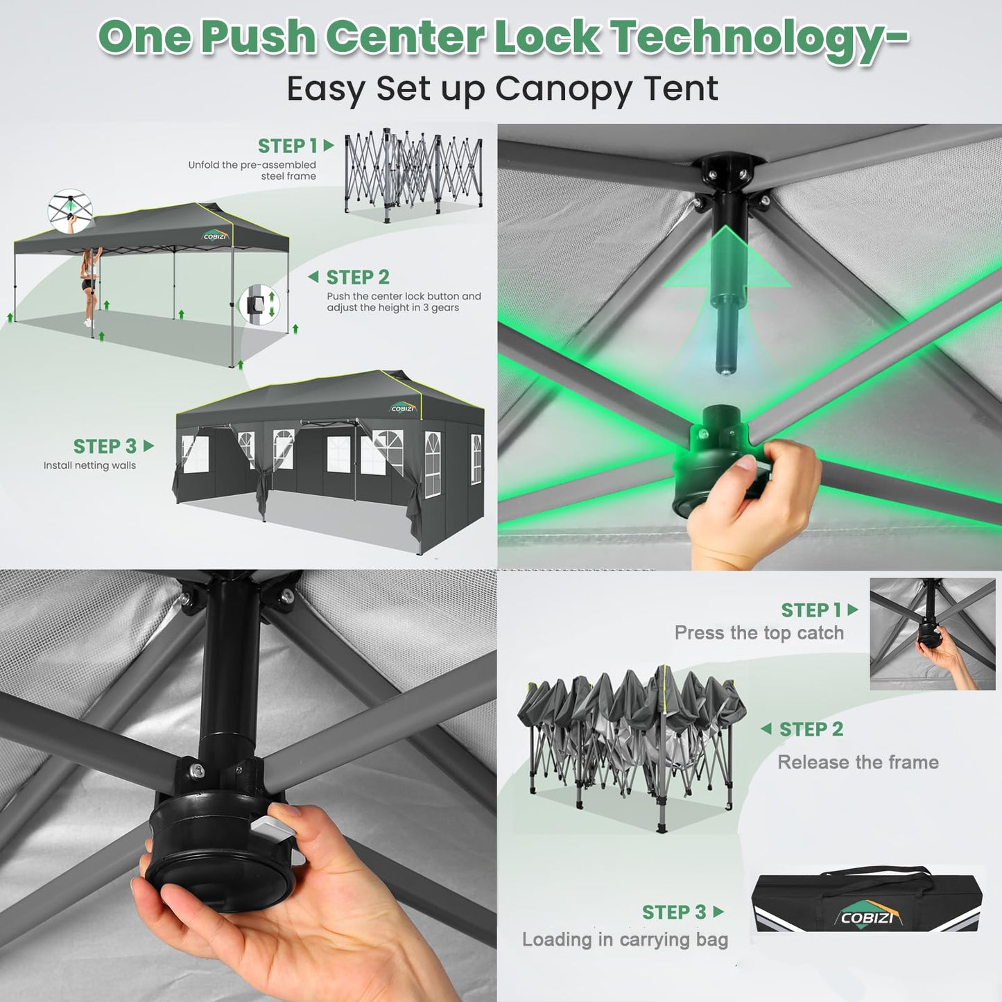 COBIZI Faltpavillon 3x6 Pop up pavillon wasserdicht stabil Winterfest faltbar partyzelt mit 6 Seitenwänden UV-Schutz Gartenpavillon mit Reflexstreifen & Lüftungsöffnung für Hochzeiten, Grau