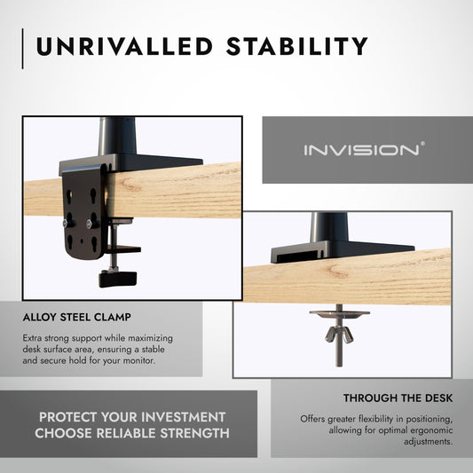 Invision Monitor Halterung für die 24-40 Zoll Bildschirme VESA 75-100 mm, Ergonomisch, Höhenverstellbar, Neigbar, Ausziehbar 2-15 kg (MX450)