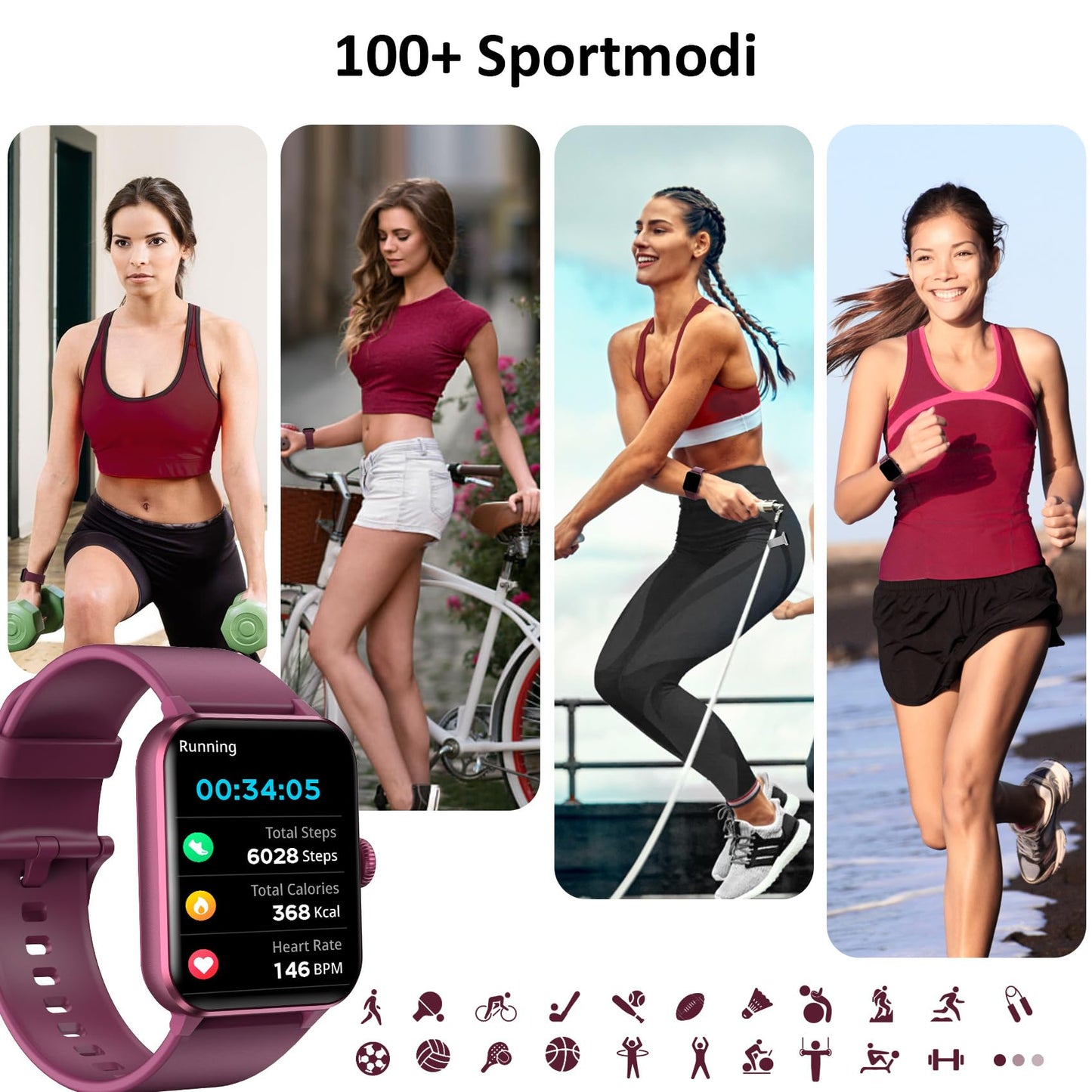 Blackview Smartwatch Damen Herren mit Telefonfunktion(Anrufe tĂ€tigen/empfangen)/Message Reminder, Sportuhr mit 100+Sportmodi, Fitnessuhr,Puls-Schlaf-Monitor, SchrittzĂ€hler, Smart Watch fĂŒr Android iOS