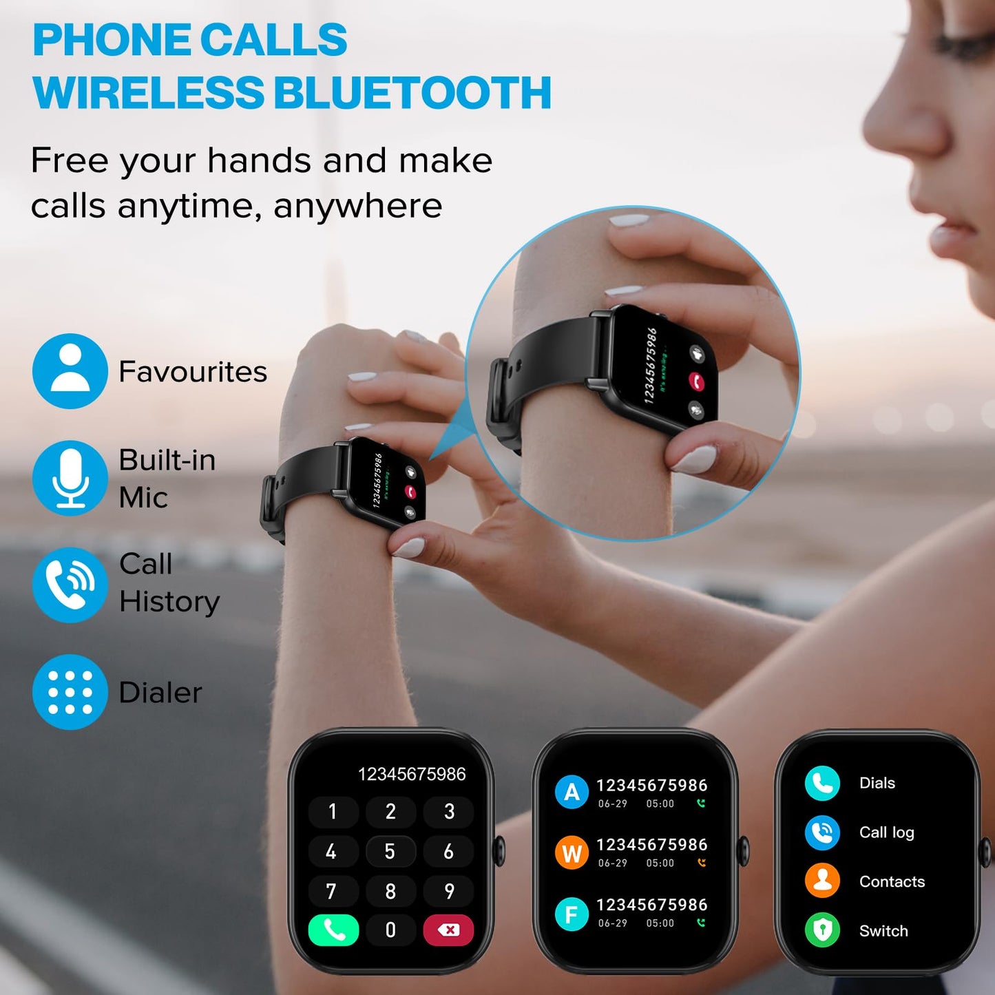 VKROBAG Smartwatch Herren Damen, 1,85" HD Smart Watch mit Telefonfunktion/Message Reminder, 110+ Sportmodi Fitnessuhr mit Puls-Schlaf-Monitor Schrittzähler, IP68 Wasserdicht Sportuhr für Android iOS