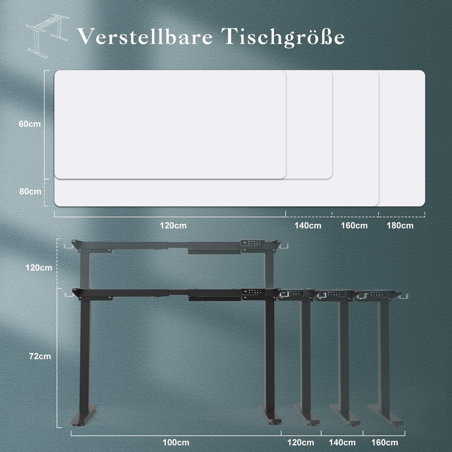 Elektrisches Tischgestell höhenverstellbar – Dual-Motor Schreibtischgestell mit USB & Rollen, Schwarz