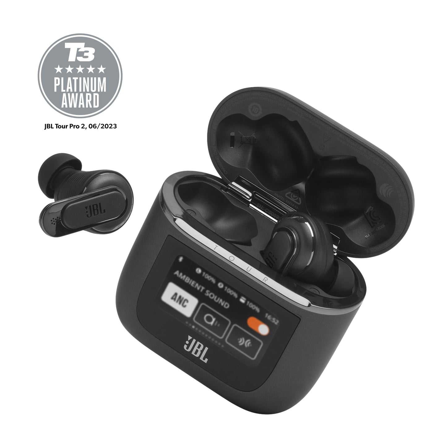 JBL Tour Pro 2 – True Wireless In-Ear Kopfhörer – Bluetooth Kopfhörer mit Active Noise Cancelling und Smart Ladecase in Schwarz – Bis zu 40 Stunden Wiedergabezeit mit nur einer Akkuladung