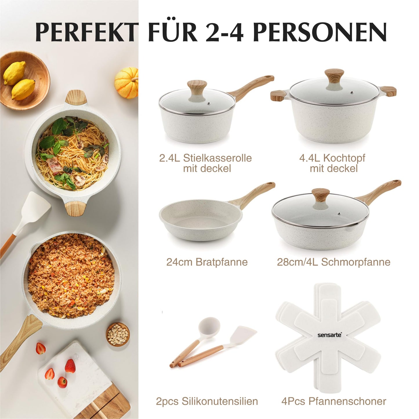 SENSARTE Antihaft Keramik Kochgeschirr Set 13 teilig, Gesundes Topf Pfannen Set, Ungiftiges Kochtopfsets mit Stay Cool Griffen, Silikonwerkzeugen und Topfschutz, PFAS und PFOA frei