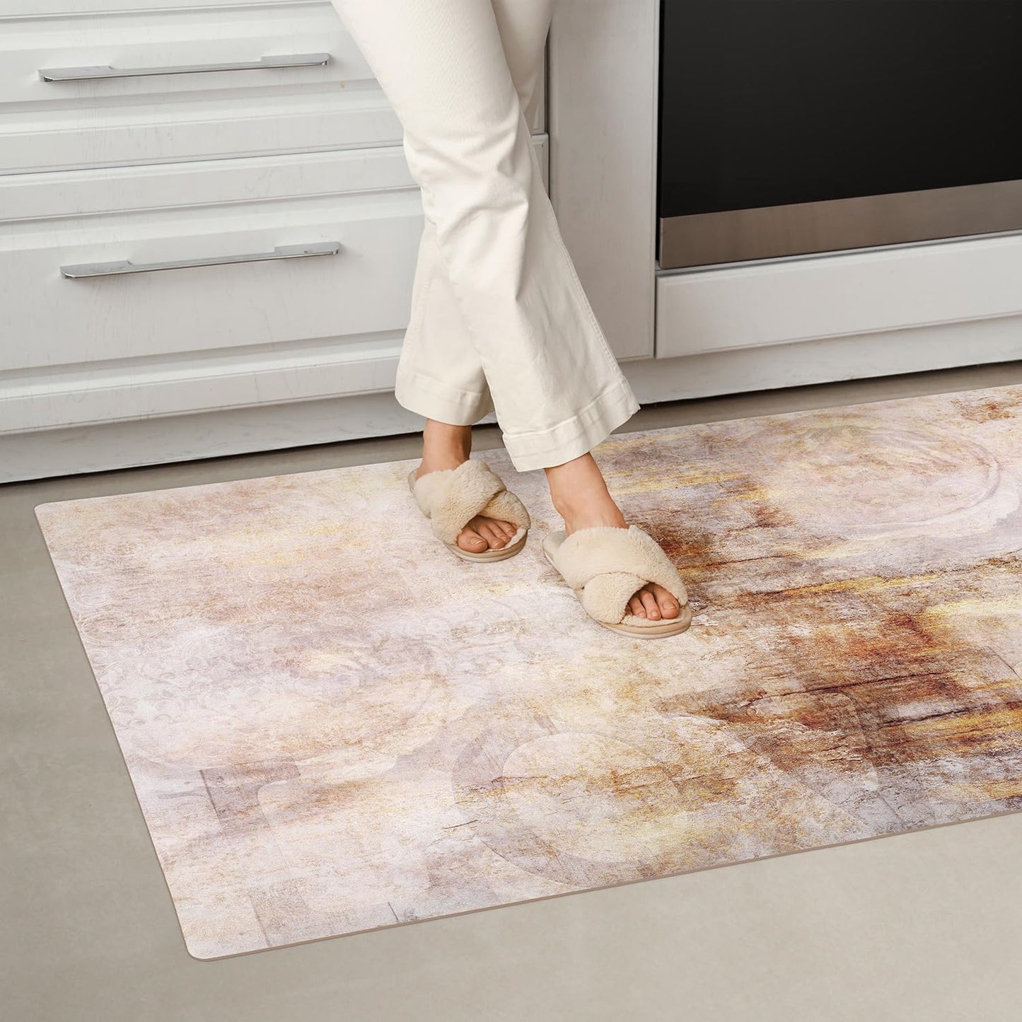 murando - Vinyl Teppich 90x60 cm - PVC Küchenteppich für Wohnzimmer Schlafzimmer Outdoor Läufer Küche Vinylteppich Dünn rutschfest Balkonteppich Design Abstrakt Beton Effekt Beige f-A-0911-bi-a