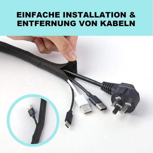 AGPTEK 3m Kabelschlauch, 25mm selbstschließend Kabelkanal, Flexibler Textilien Kabelmantel, Kabelmanagement für Schreibtisch, TV, Computer, PC, Kabelschutz für Hund, Katze, Schwarz