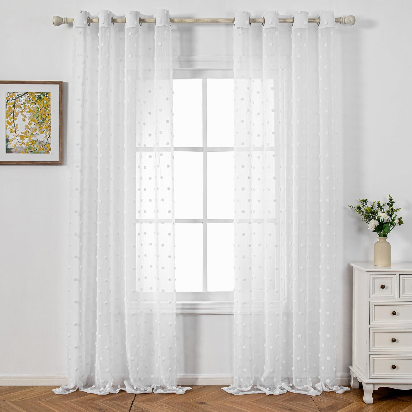 MYSKY HOME Gardine Weiß 2er Set Vorhänge mit Ösen Sheer Voile Vorhang Kinderzimmer Gardinen Wohnzimmer Modern Stickerei Ösenschal Transparent Dekoschal für Schlafzimmer H 245 x B 140 cm, Weiss