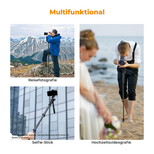 K&F Concept MS16 Einbeinstativ, 63 Zoll Monopod,Stabiles Aluminium-Einbeinstativ mit 5 Sektionen,160cm Reise-Einbeinstativ für DSLR, DSLM und Kompaktkameras,Mit Handschlaufe