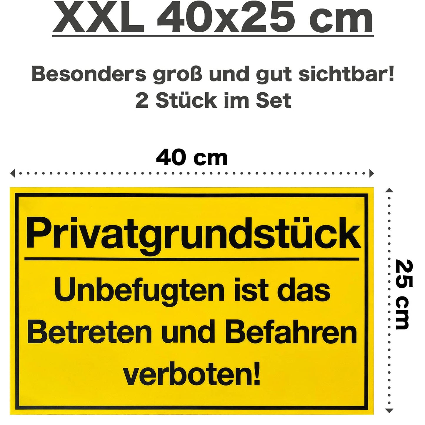 XXL Privatgrundstück Schild 2er Set | Hinweisschild aus flexiblem Kunststoff | 100% Wetterfest & UV-beständig | Besonders großes Warnschild für ideale Sichtbarkeit | Maße 40 x 25 cm