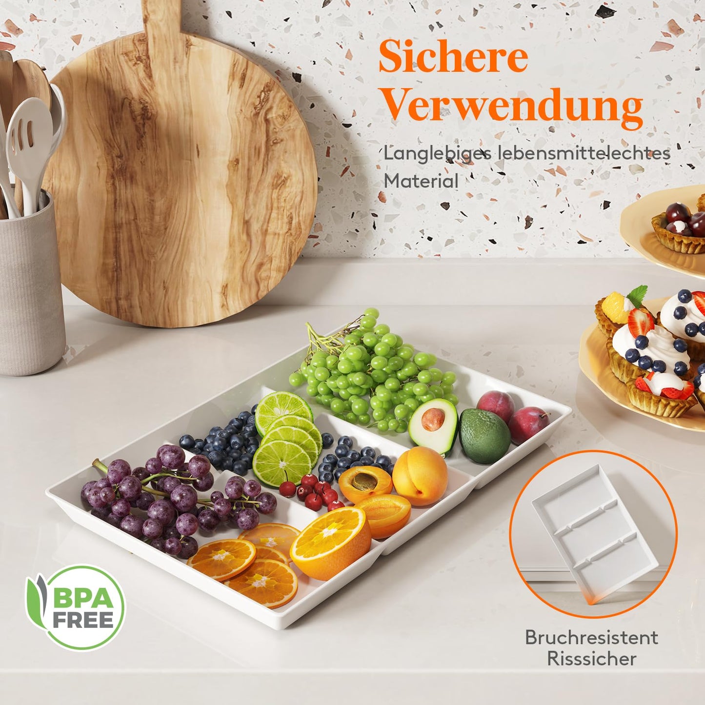 Lifewit Geteiltes Serviertablett, Plastik, 4 Stck. weiß, Wiederverwendbare Tabletts für Speisen, Tee/Getränke/Snacks Tablett für Küche, Bar, Restaurant, 38,1 x 25,4 cm