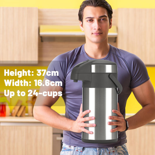 Titel: Olerd 4-Liter Pumpthermoskanne, Silber, Edelstahl-Doppelwand mit Vakuumisolierung, Kaffeespender mit Pumpmechanik für Warm und Kalt