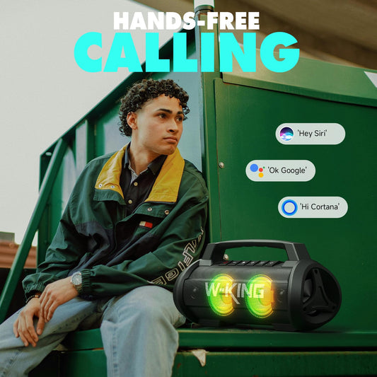 W-KING Bluetooth Lautsprecher, 120W Peak Stereo Sound, Musikbox mit BassUp, DSP, EQ, IPX6 Wasserdicht, LED-Licht, 42h Akku, MIC-in, Powerbank, Groß Bluetooth Party Boxen für Draußen, Camping, Garten