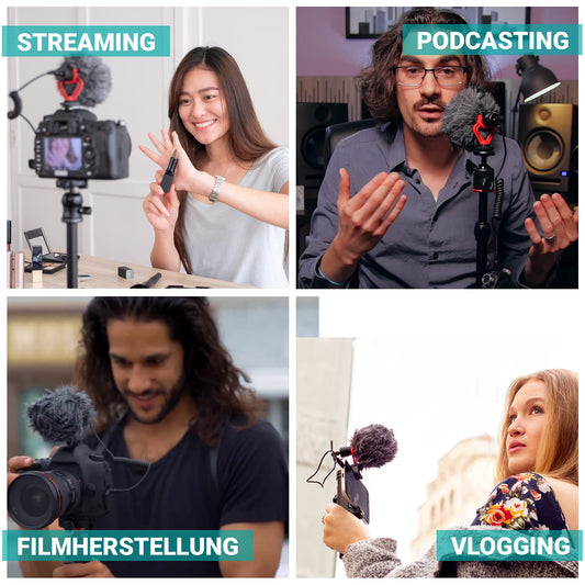 Movo VXR10 Universal Videomikrofon mit Vibrationsdämpfer Stoßdämpfer Schockhalterung, Tragetasche, für iPhone, Android Smartphones, Canon EOS, Nikon DSLR- perfektes Kameramikrofon, Richtrohrmikrofon