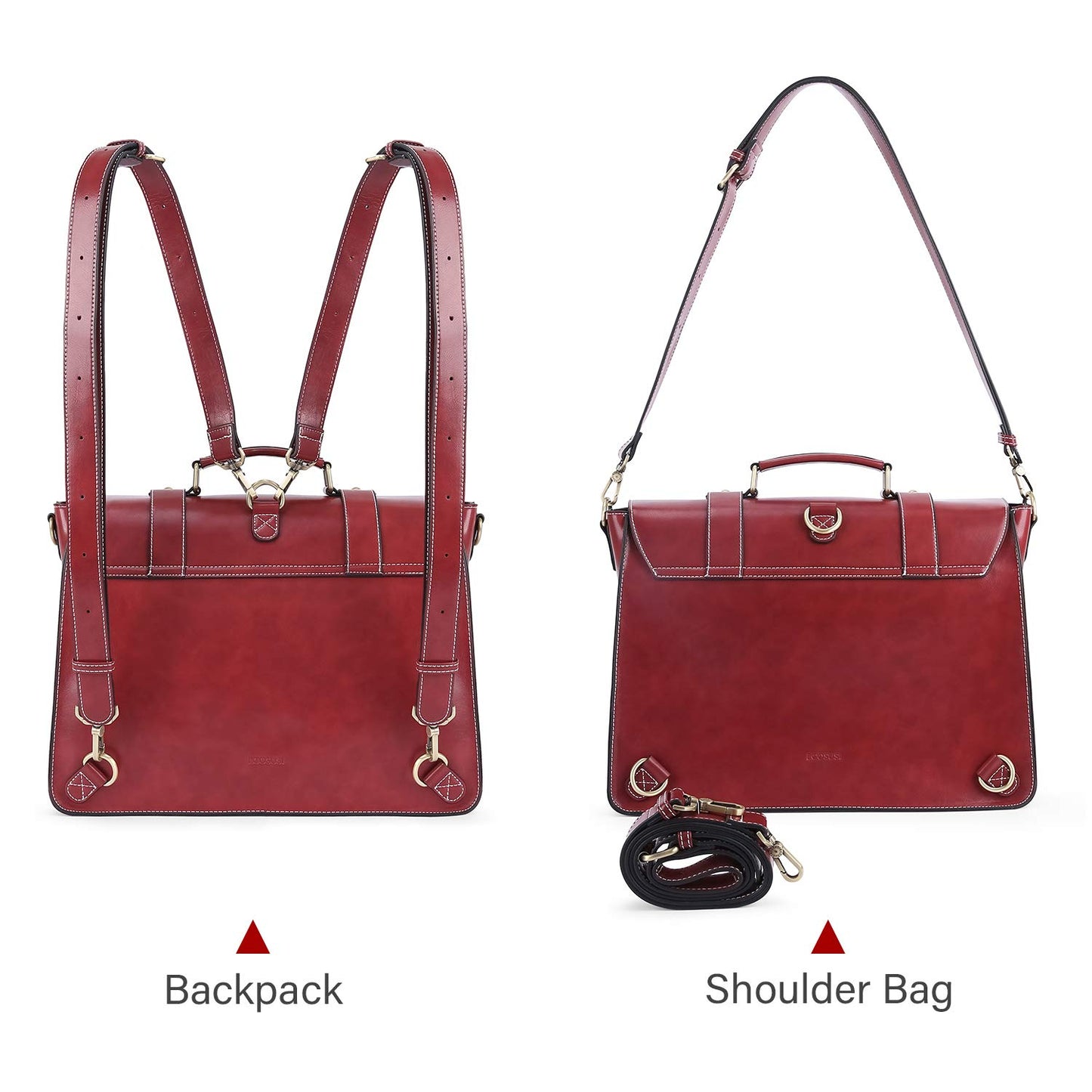 ECOSUSI Aktentasche Damen Laptoptasche 15,6 Zoll Schultertaschen Leder Umhängetasche Vintage groß business taschen Handtasche Arbeitstasche lehrertasche Rot