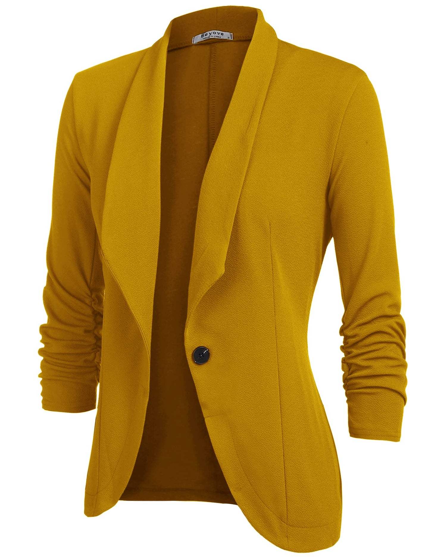 UNibelle Damen Blazer 3/4 Arm Lang Jacken V-Ausschnitt Stretch Elegant Bolero Jacke Tailliert Damenblazer Ockergelb XL