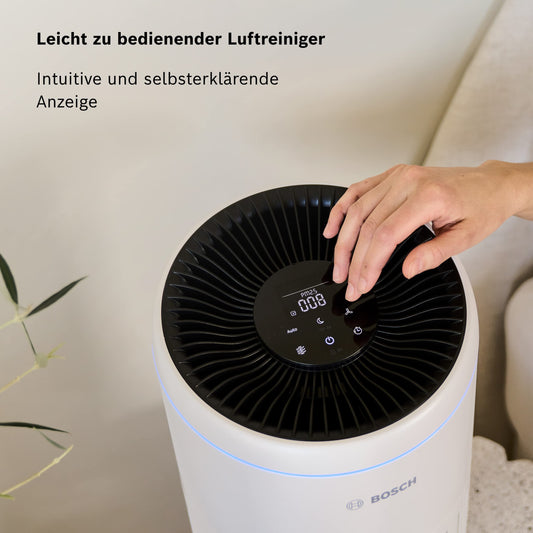 Bosch Air 2000 Luftreiniger für bis zu 37,5 m² entfernt effizient Verschmutzungen mit HEPA Filter, Smart Sensor, Ruhe-Modus - Allergiker-geeignet
