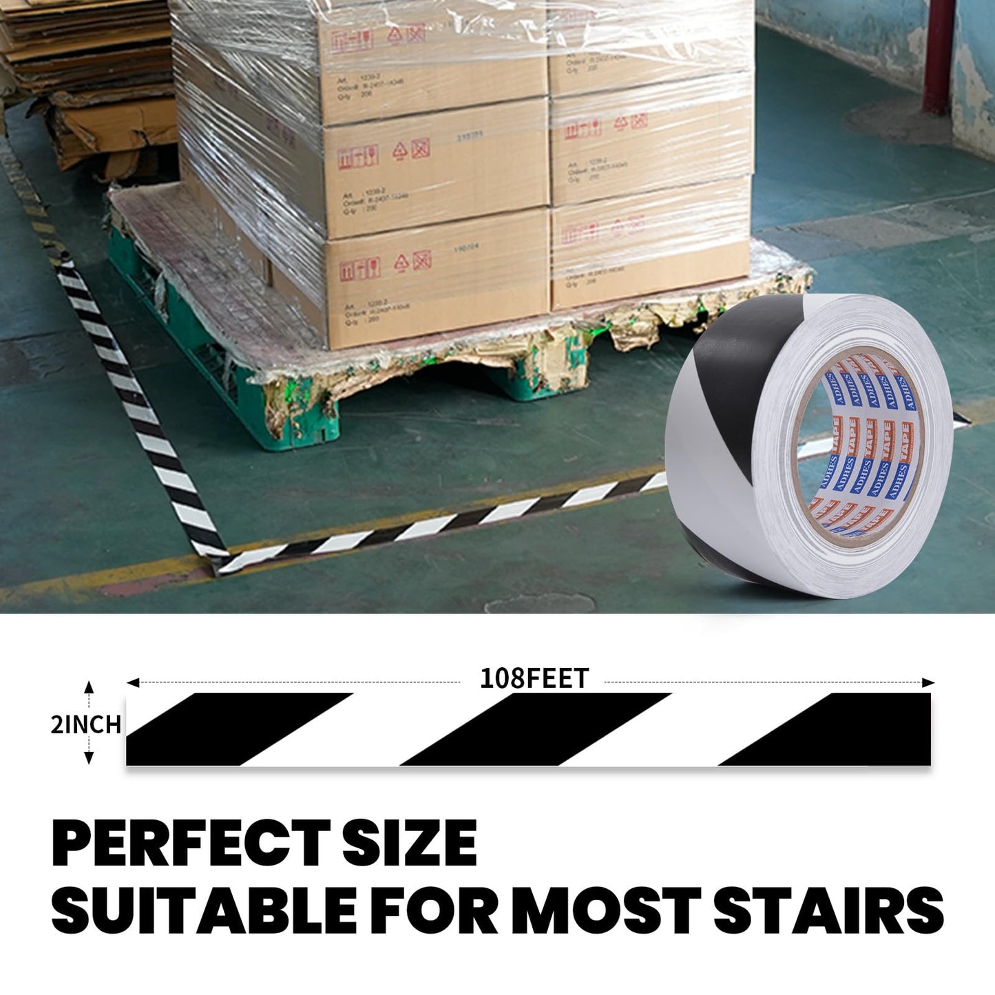 ADHES Wasserdicht Warnband, Selbstklebend Warnklebeband, PVC Absperrband, Boden Markierungsband, Sicherheitsband Zur Kennzeichnung Von Gefahrenzonen, Schwarz und weiß, 50mmx32m